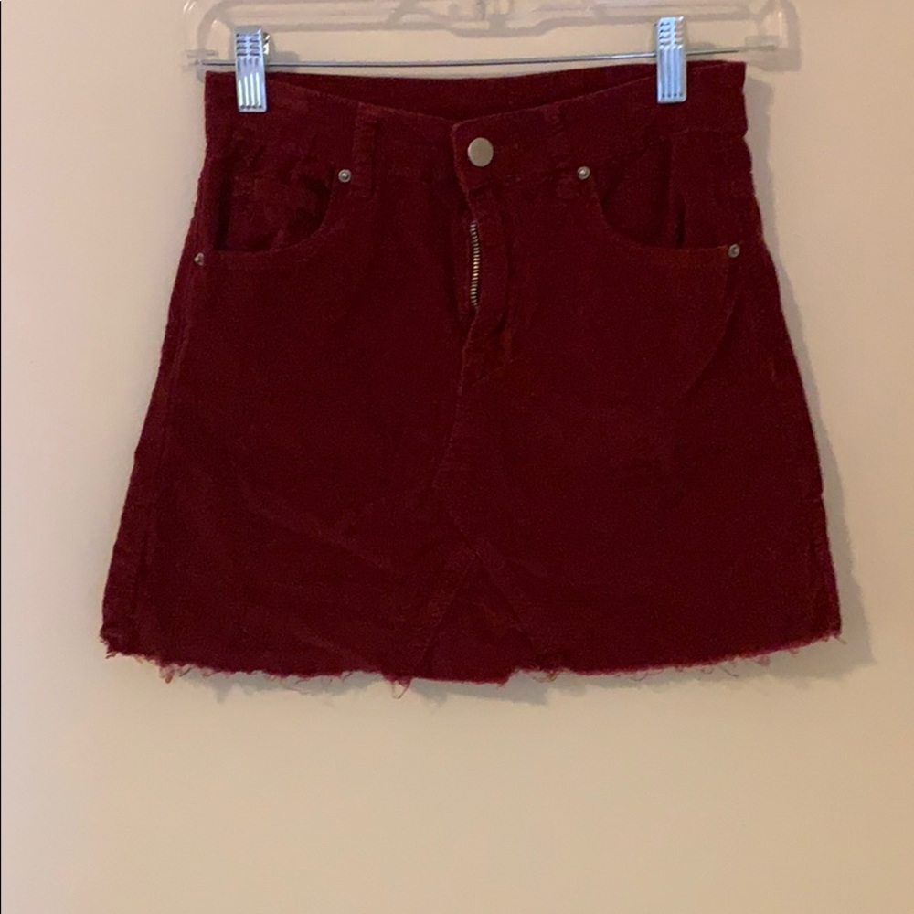 Fitted Wine Skirt with Button at Top